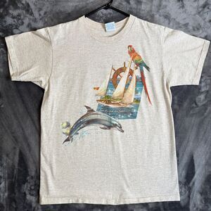 Vintage Nature Caribbean Soul Grey Short Sleeve T Shirt Double Sided Surf Island